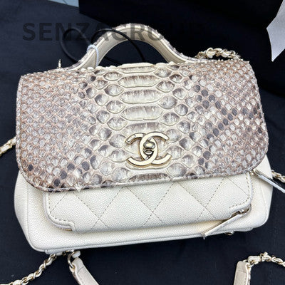 Chanel White Snake Skin Messenger Shoulder Bag Silver Hardware