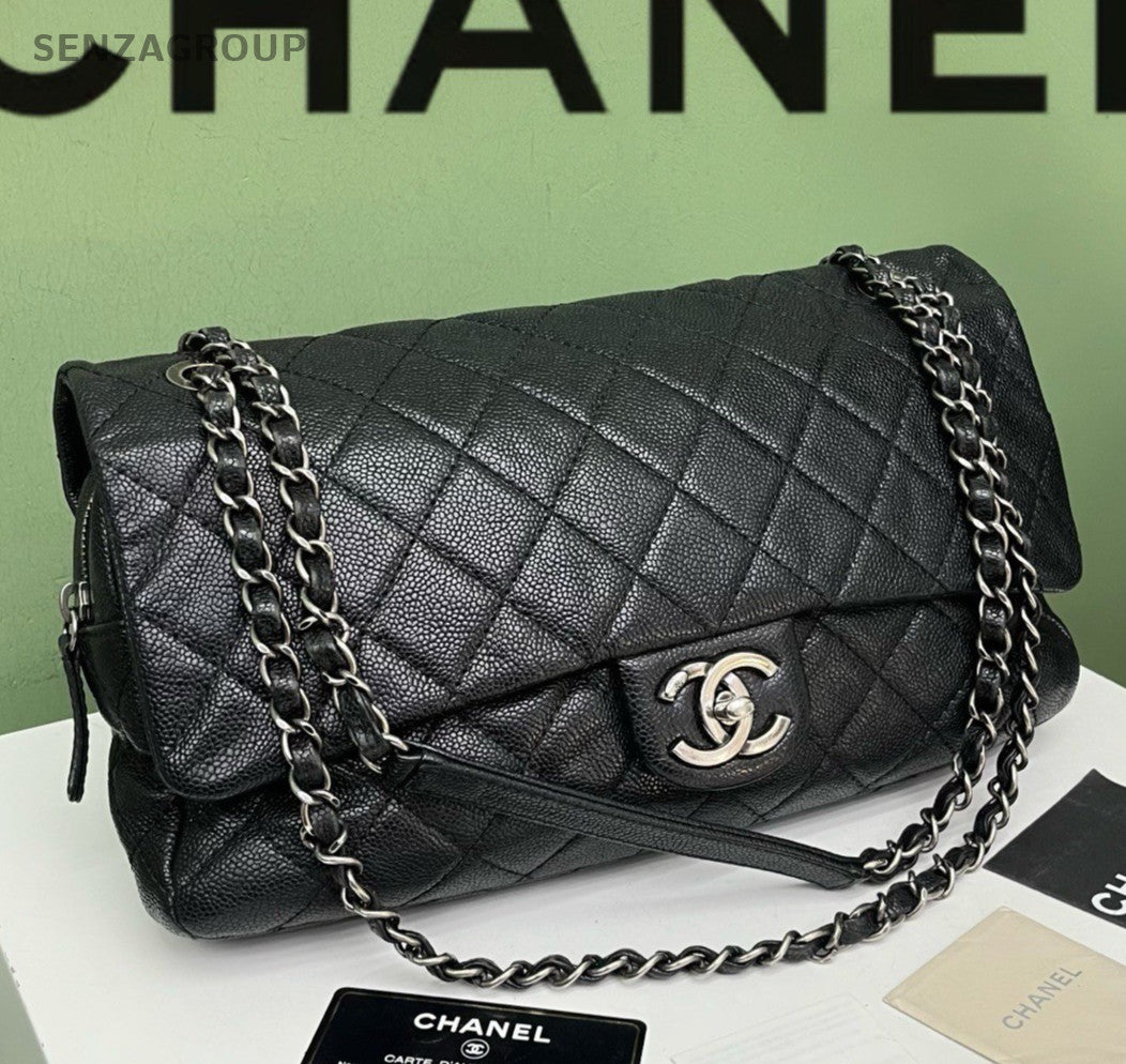 Chanel Classic Flap Chain Shoulder Bag Crossbody Diamond Black Silver Women