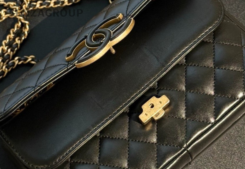 Chanel Classic Flap Egyptian Series Chain Shoulder Bag Black Gold Women Designer