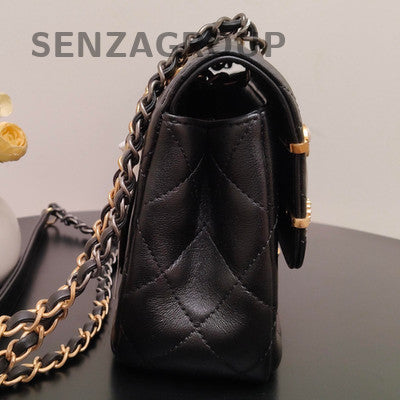 Chanel Lambskin Quilted Black Gold Chain Shoulder Bag Classic Women