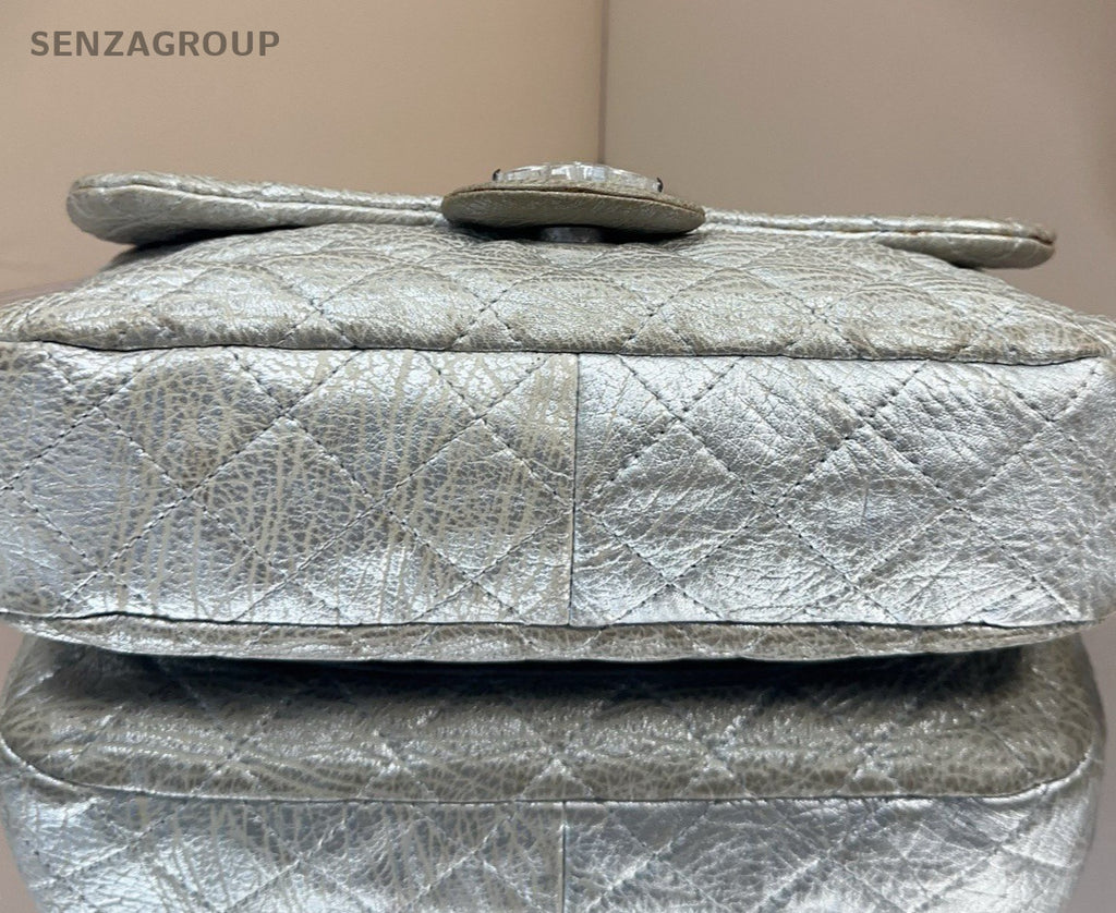 Chanel Classic Flap Crystal Button Chain Shoulder Bag Silver Women Designer