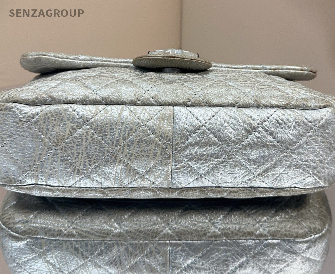 Chanel Classic Flap Crystal Button Chain Shoulder Bag Silver Women Designer