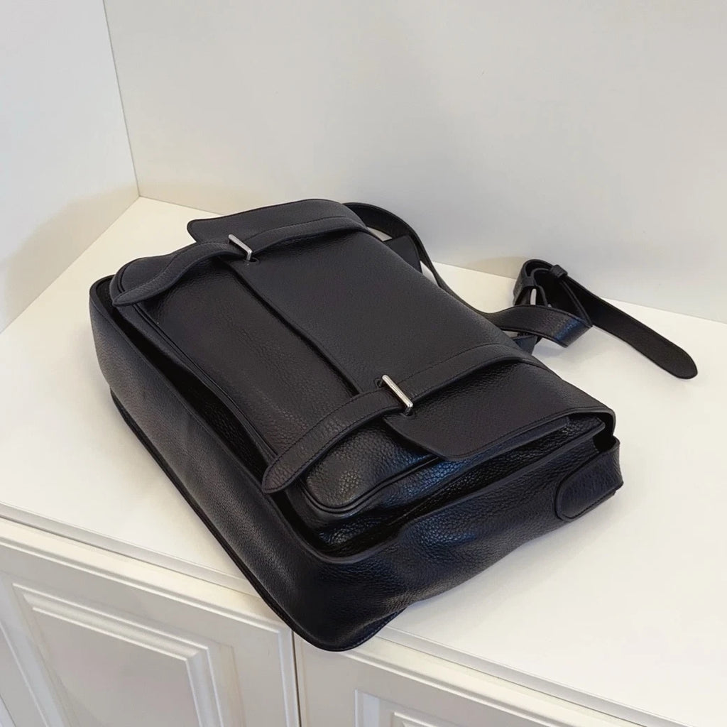 Hermes Steve Messenger Bag Shoulder Crossbody Black Silver Unisex Adults