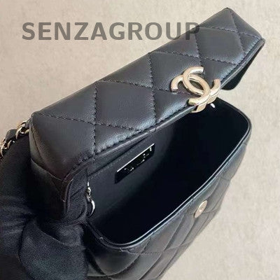 Chanel Black Lambskin Milk Box Bag Gold Chain Quilted Classic Crossbody