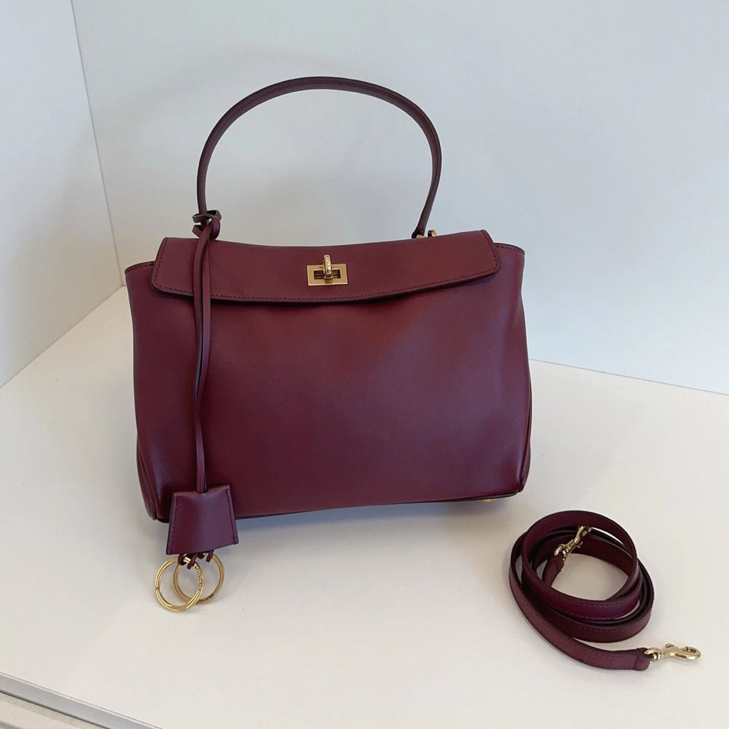 Excellent Balenciaga Rodeo PM 2Way Red Top Handle Bag Crossbody Gold Hardware
