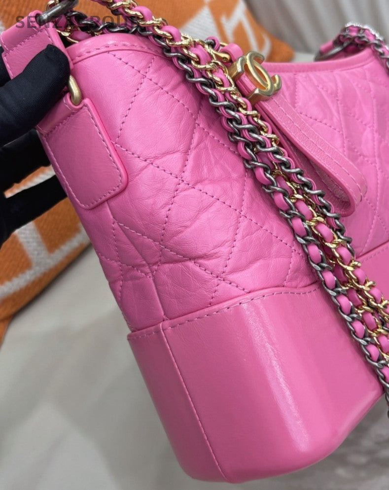 Chanel Gabrielle MM Chain Shoulder Bag Pink Gold Used Women Classic