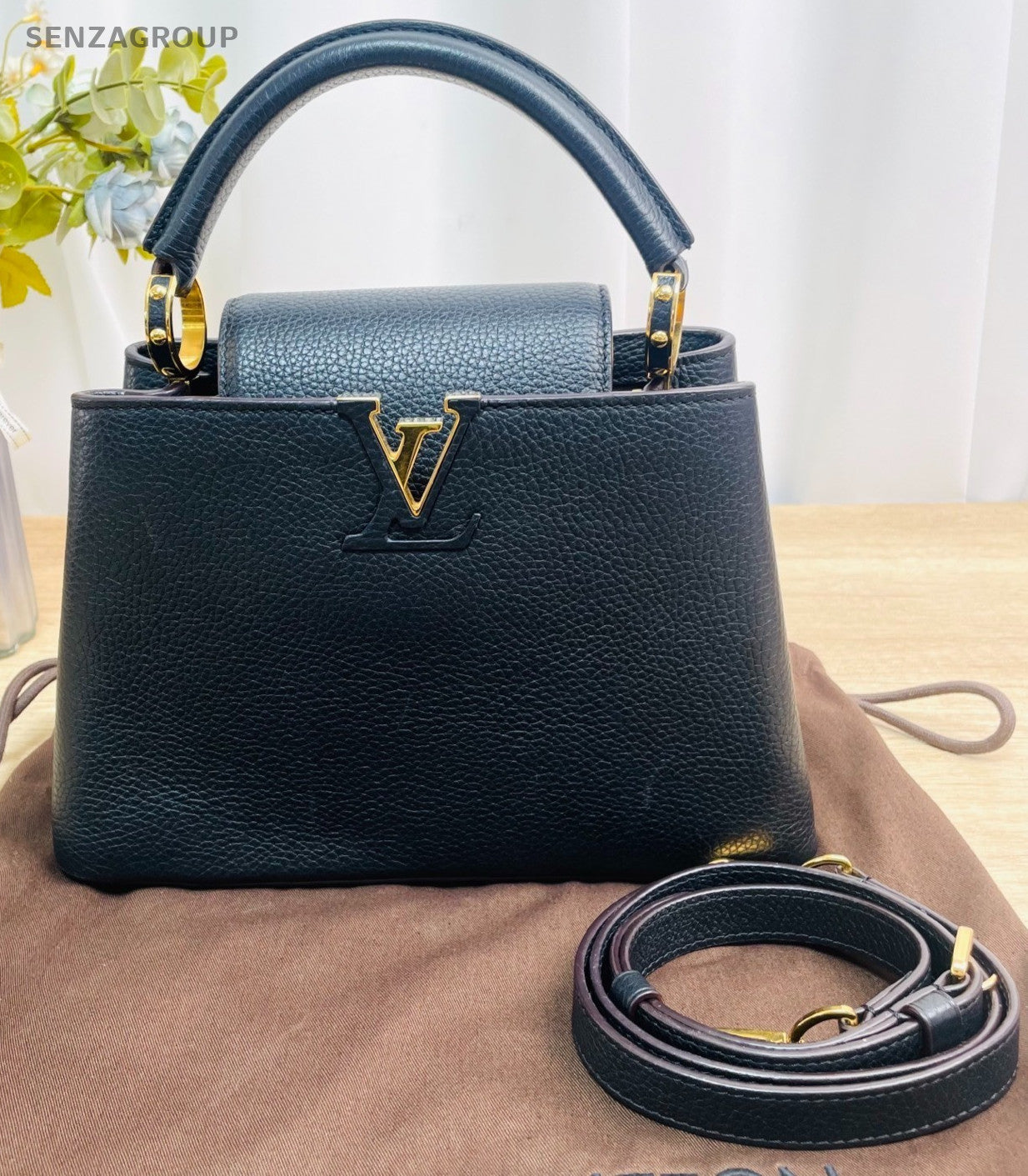 Louis Vuitton Capucines BB Leather Top Handle Shoulder Crossbody Bag Black Women