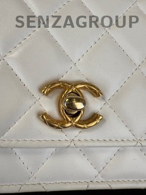 Chanel WOC Quilted Chain Shoulder Crossbody Bag White Gold Classic