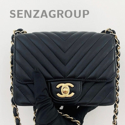 Chanel Classic Flap Black Gold Lambskin V-Stitch Chain Shoulder Bag