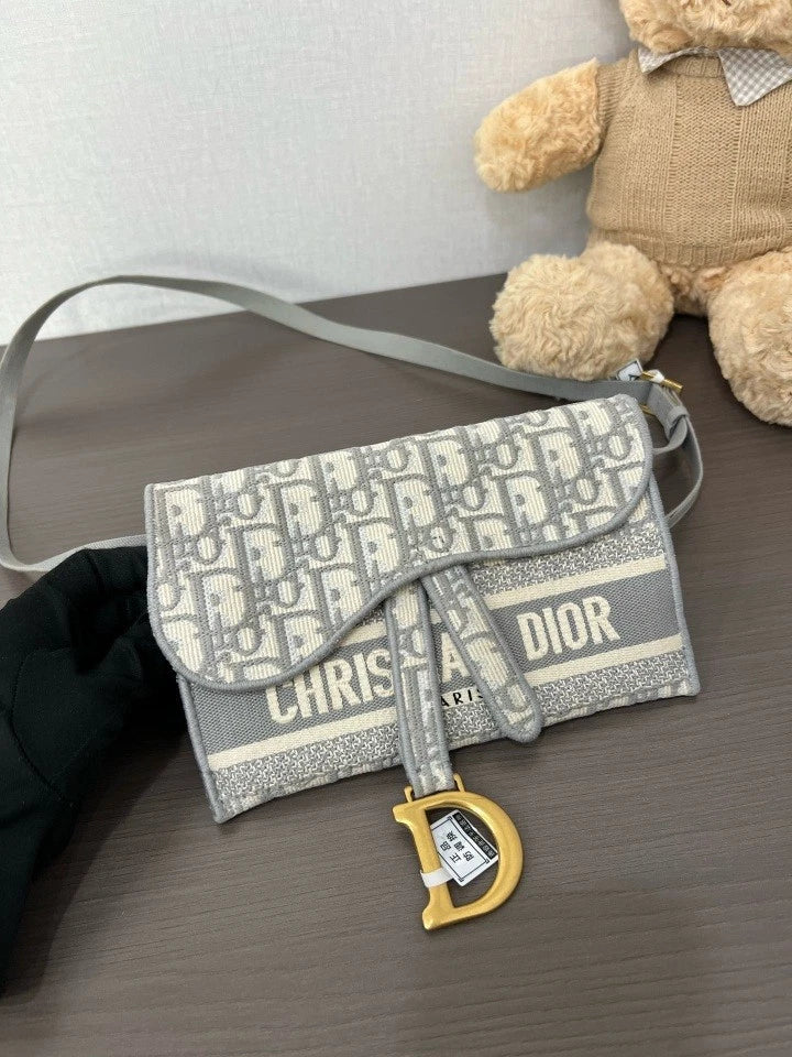 Dior Saddle Canvas Gray Crossbody Excellent