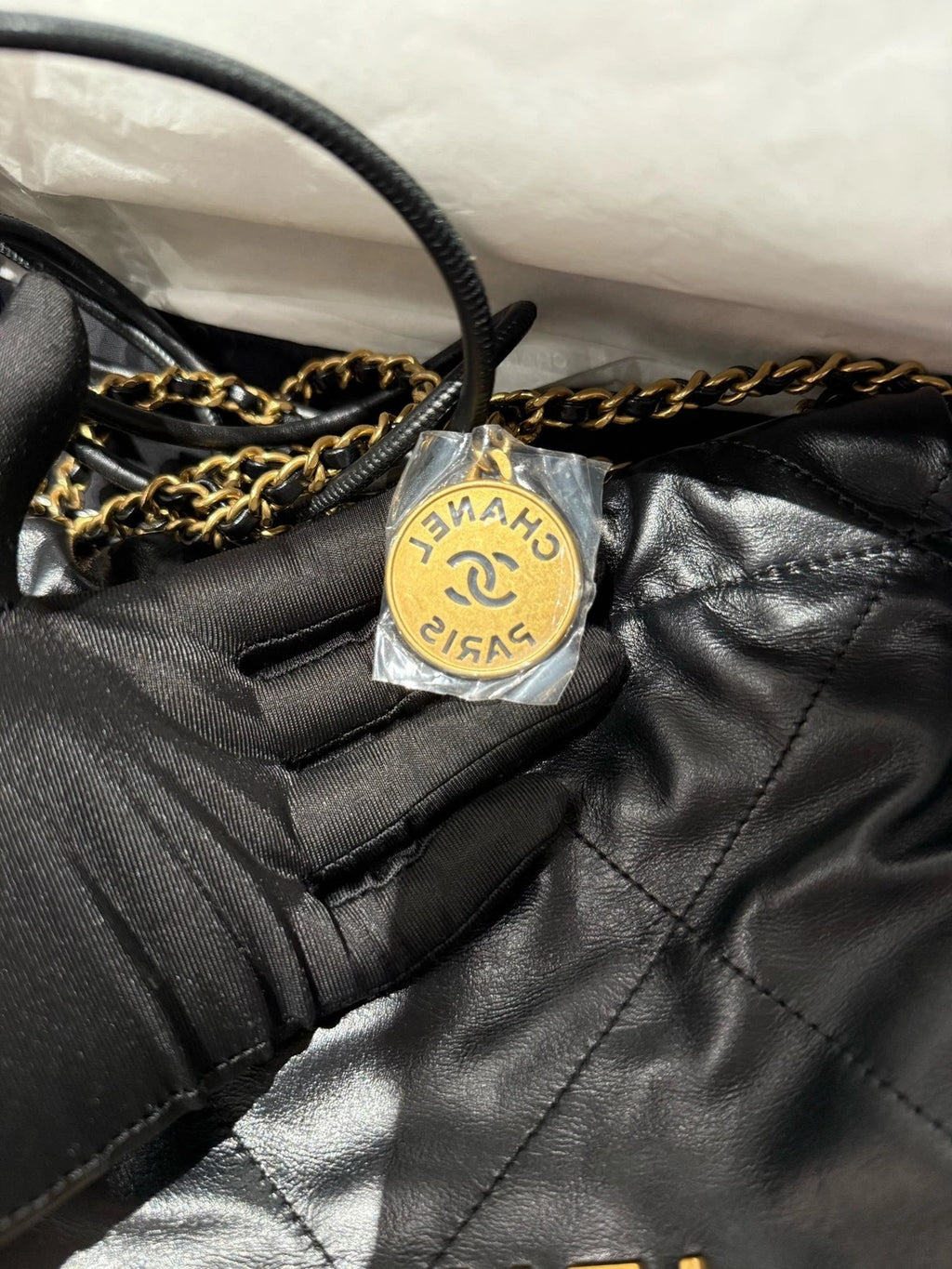 New CHANEL 22 Bag Mini Black Gold Tote Shoulder Bag For Women