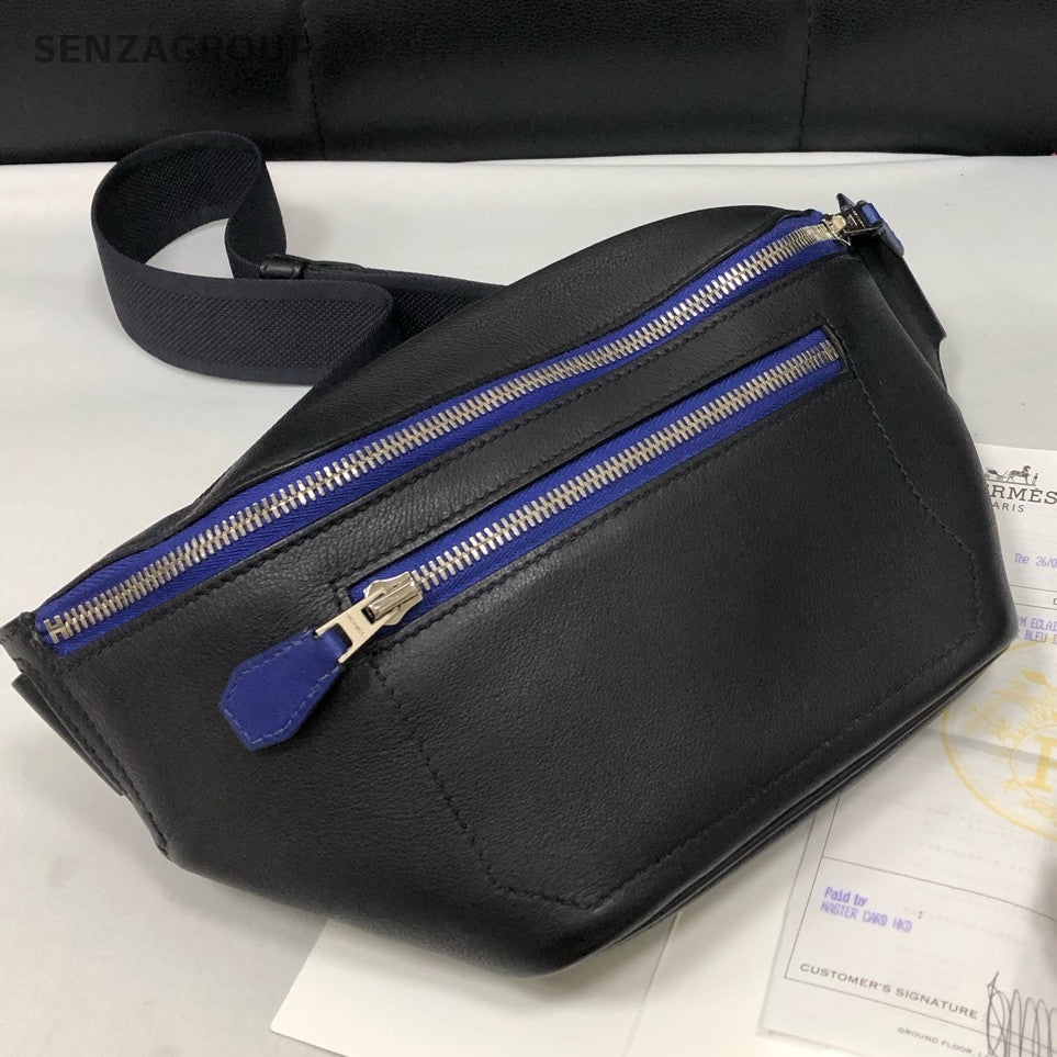 Hermes Cityslide Black Blue Swift Leather Shoulder Bag for Women
