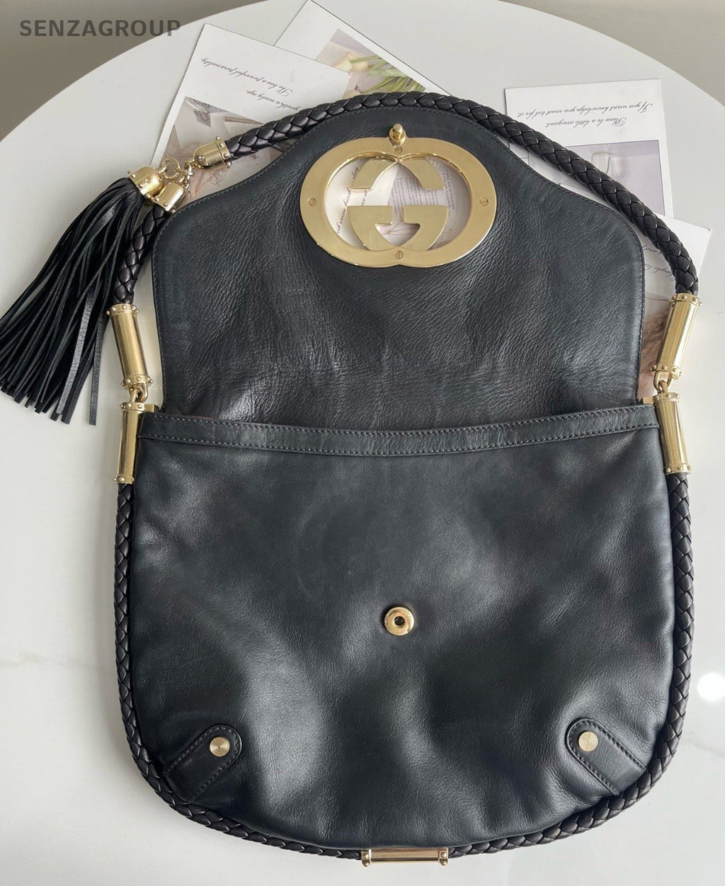 GUCCI Vintage Tassel GG Shoulder bag Black Women Classic