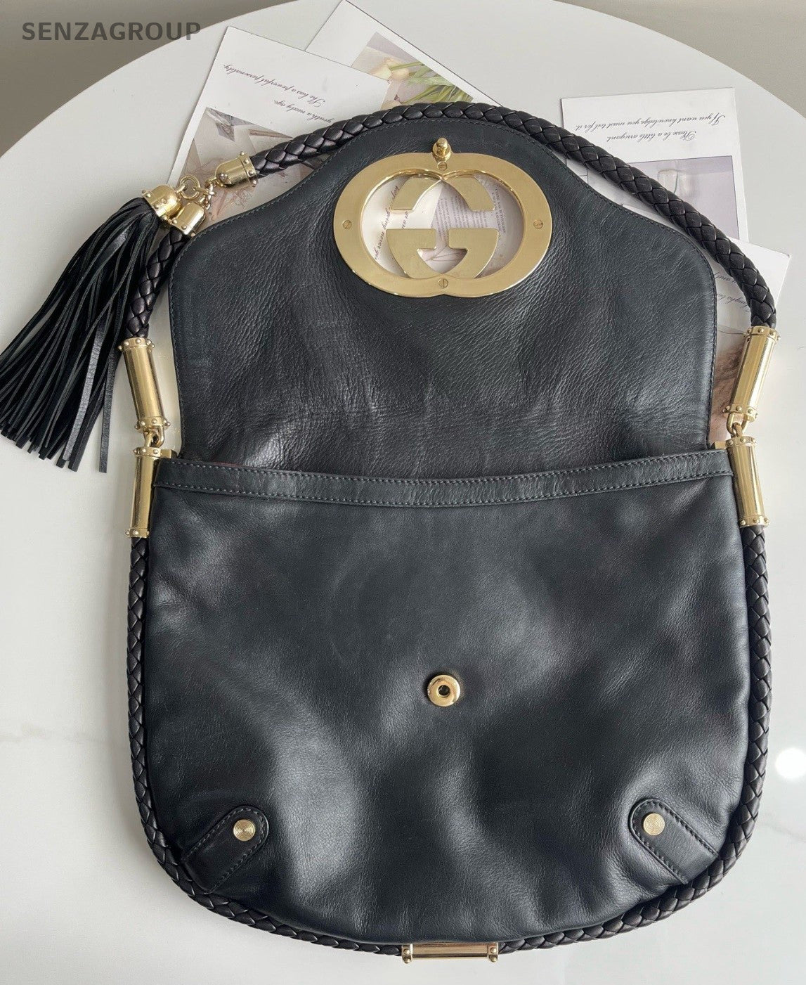 GUCCI Vintage Tassel GG Shoulder bag Black Women Classic