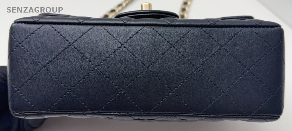 Chanel Classic Flap Mini Lambskin Chain Shoulder Bag Crossbody Black Gold Women