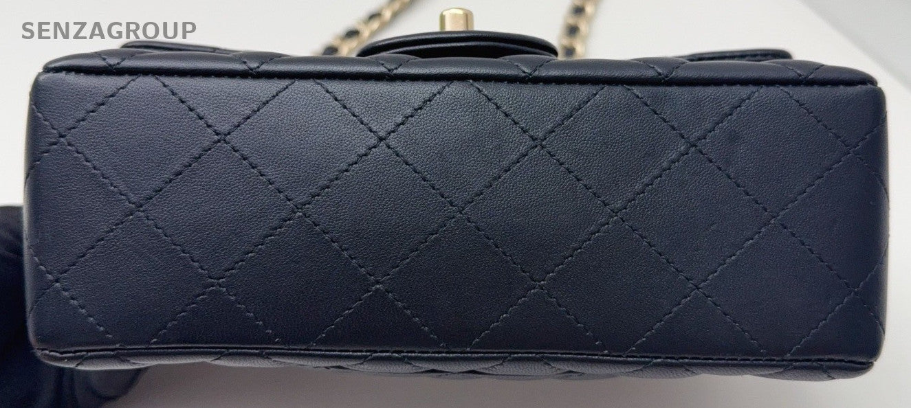 Chanel Classic Flap Mini Lambskin Chain Shoulder Bag Crossbody Black Gold Women