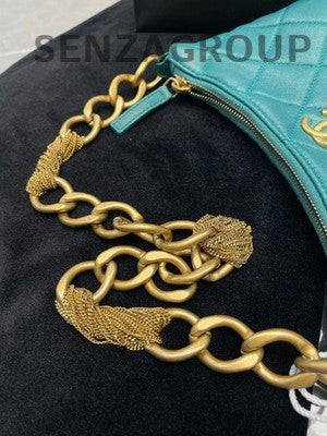 Chanel Blue Quilted Hobo Chain Shoulder Bag Gold Hardware Women's Fashion