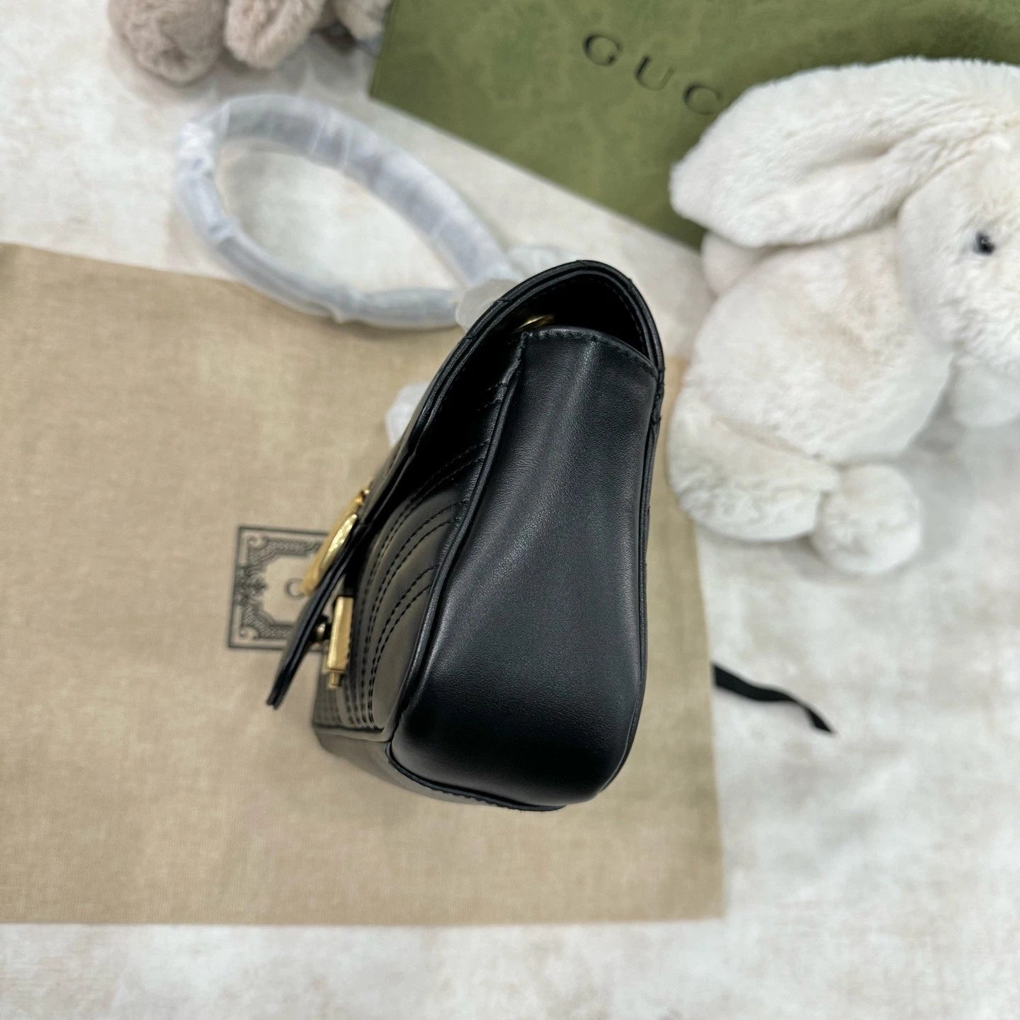 Gucci Calfskin Marmont 22 Black Gold Shoulder Bag For Women