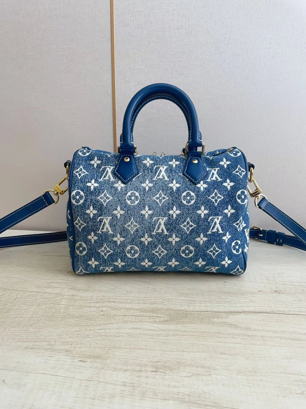 Louis Vuitton Speedy25 Denim Monogram Tote Top Handle Bag Shoulder Women
