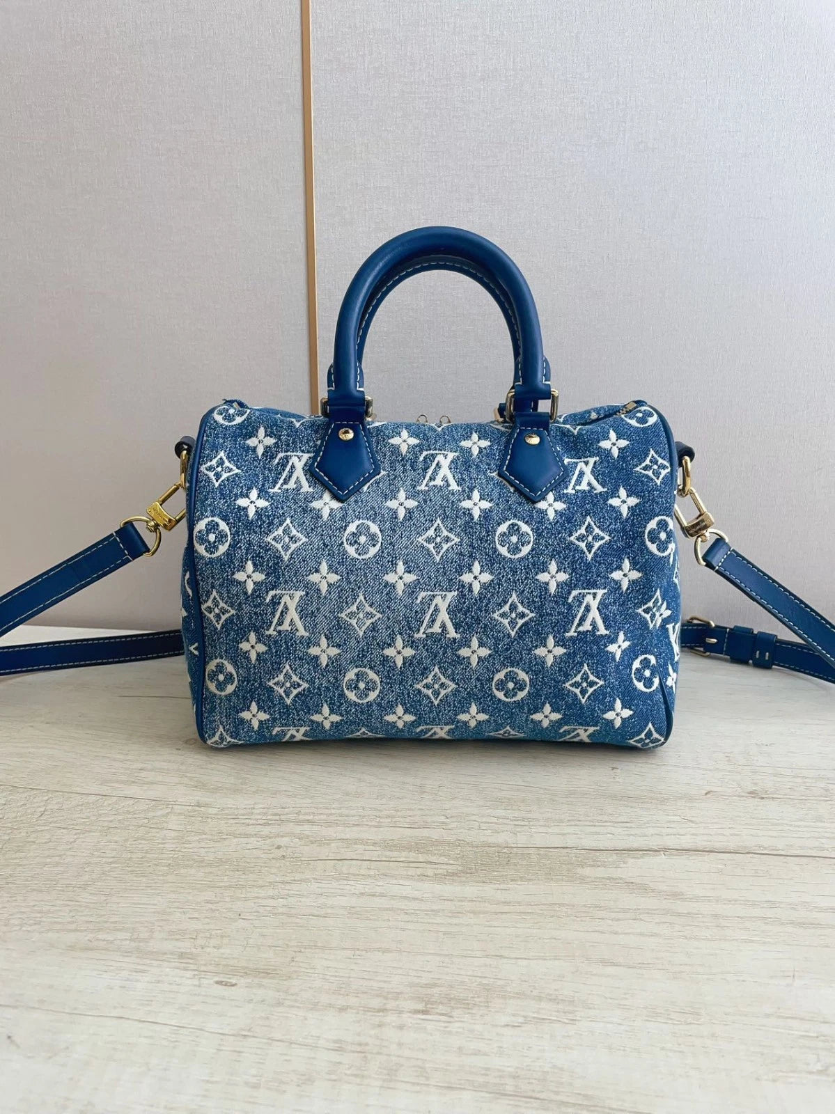 Louis Vuitton Speedy25 Denim Monogram Tote Top Handle Bag Shoulder Women