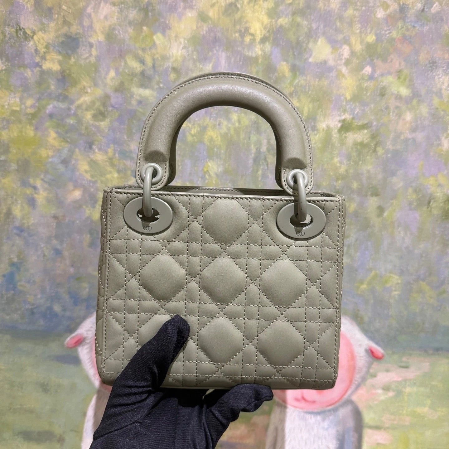 Dior Lady Dior Green Top Handle Excellent