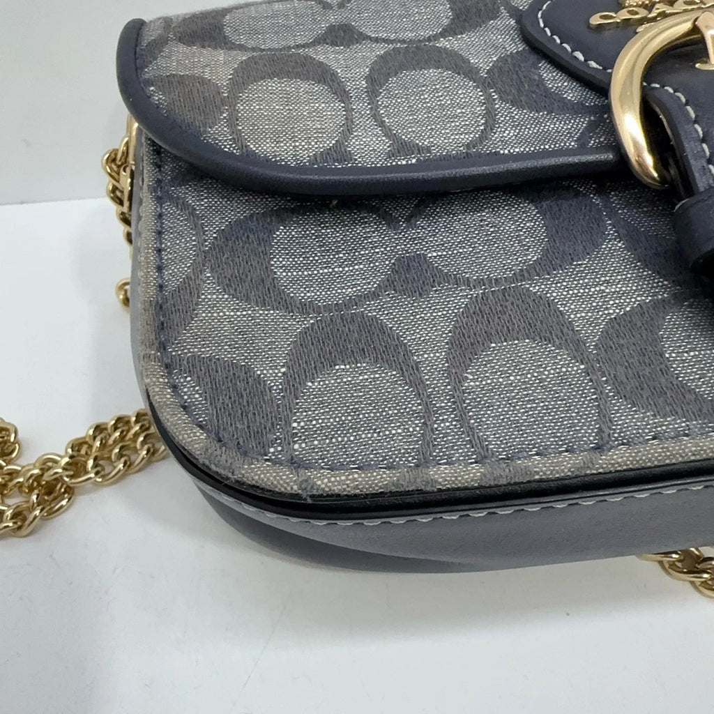 Coach Women's Blue Denim Leather Monogram Saddle Shoulder Crossbody Bag