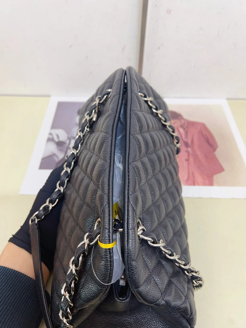 Chanel Bowling Calfskin Chain Shoulder Bag Diamond Black Silver Excellent