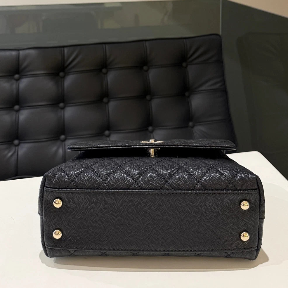 Chanel Coco Handle Quilted Chain Shoulder Bag Black Gold Women