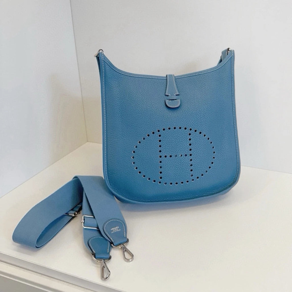 Hermes Evelyne29 Shoulder Bag Crossbody Blue Silver Used Women Classic Fashion