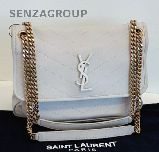 Saint Laurent Niki MM Chain Shoulder Bag White Gold Women Classic Designer