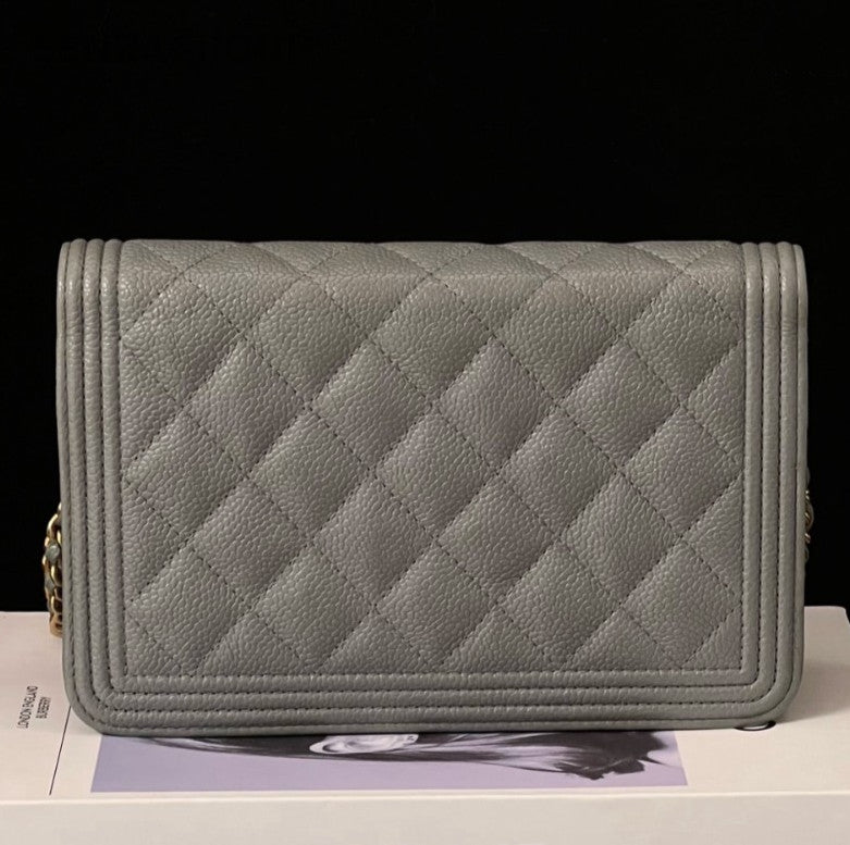 CHANEL Leboy Woc Diamond Pattern Calfskin Chain Shoulder bag Gray Gold Women