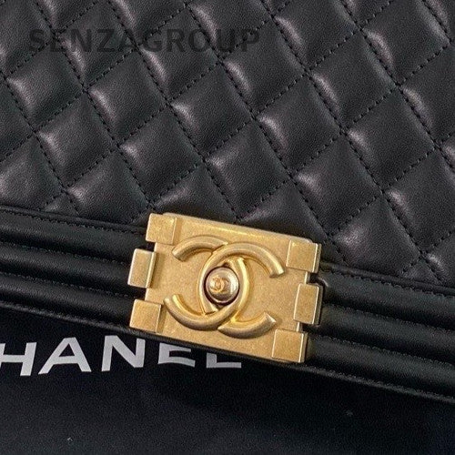 Chanel Leboy MM Calfskin Chain Shoulder Bag Crossbody Black Gold Women Classic
