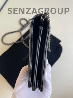 Chanel Classic Quilted WOC Wallet on Chain Black Gold Crossbody Bag