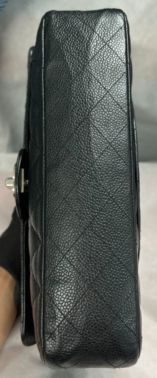Chanel Classic Flap MM Chain Shoulder Bag Crossbody Black Silver Diamond Women