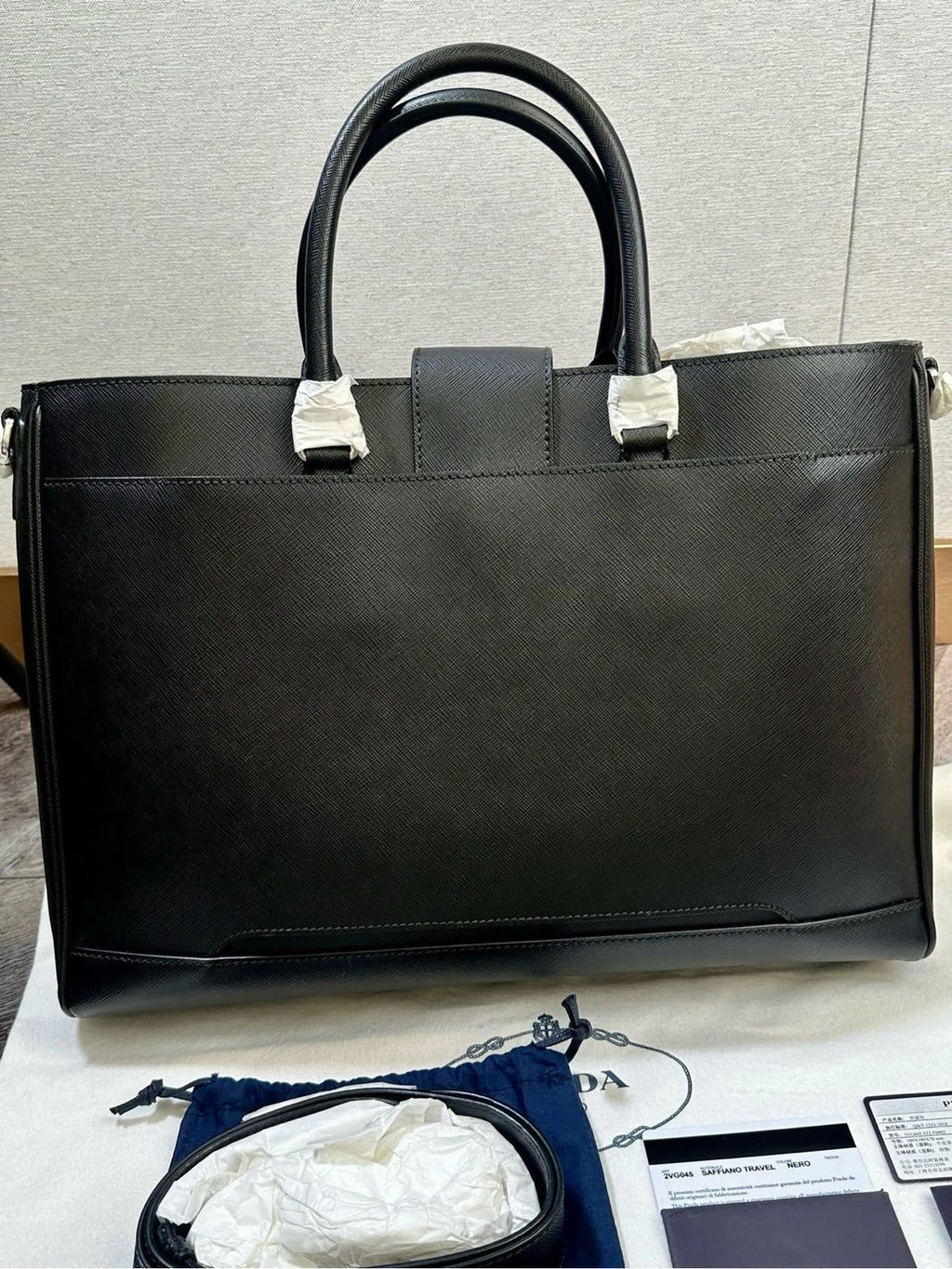 Prada Black Crossgrain Leather Tote Handbag Shoulder Crossbody Women