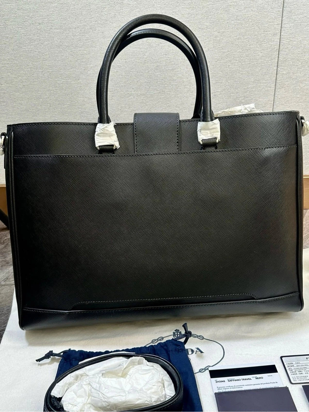 Prada Black Crossgrain Leather Tote Handbag Shoulder Crossbody Women