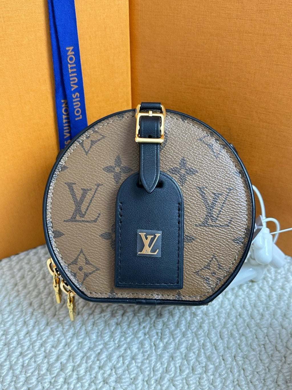 Louis Vuitton Canvas Brown Black Mini Round Crossbody Bag For Women