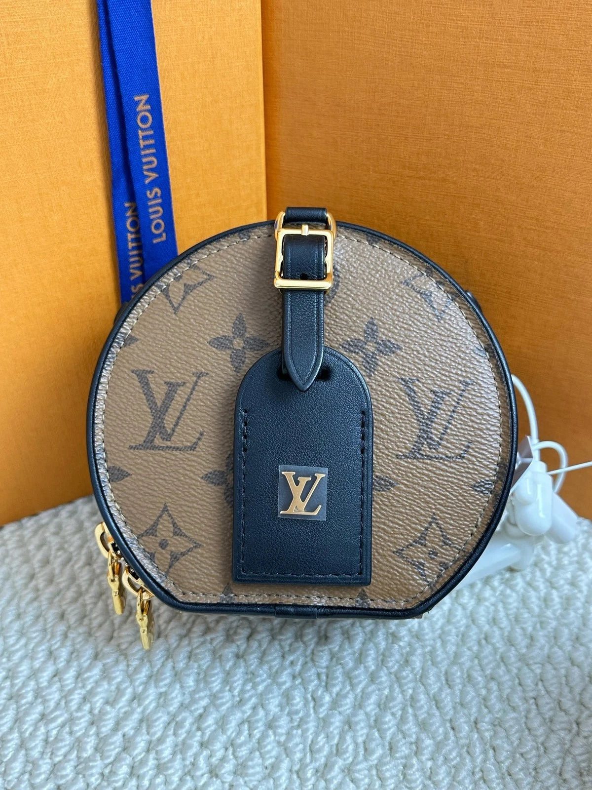 Louis Vuitton Canvas Brown Black Mini Round Crossbody Bag For Women