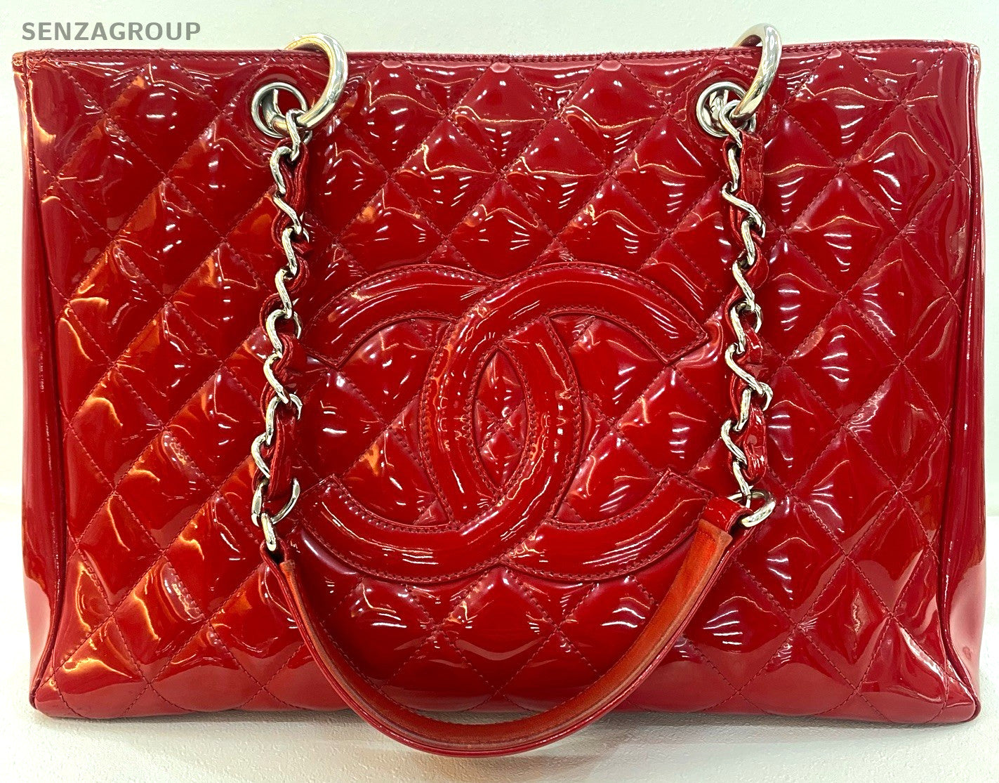 CHANEL GST Chain Strap Oil waxed leather tote Shoulder bag Women Red