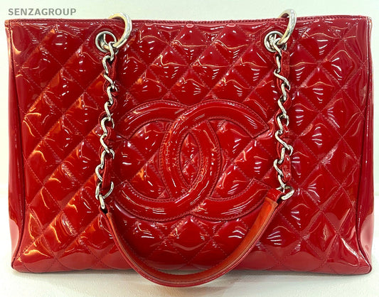 CHANEL GST Chain Strap Oil waxed leather tote Shoulder bag Women Red