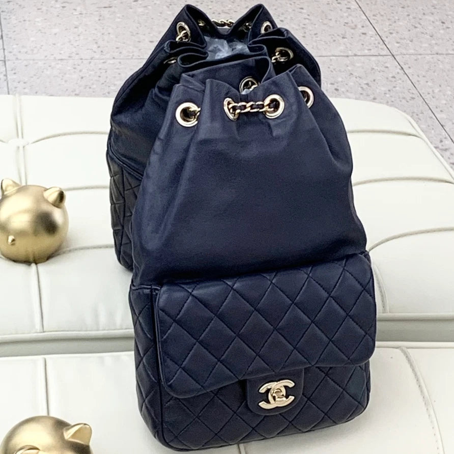 Chanel Backpack Lambskin Chain Navy Gold Hardware Women S