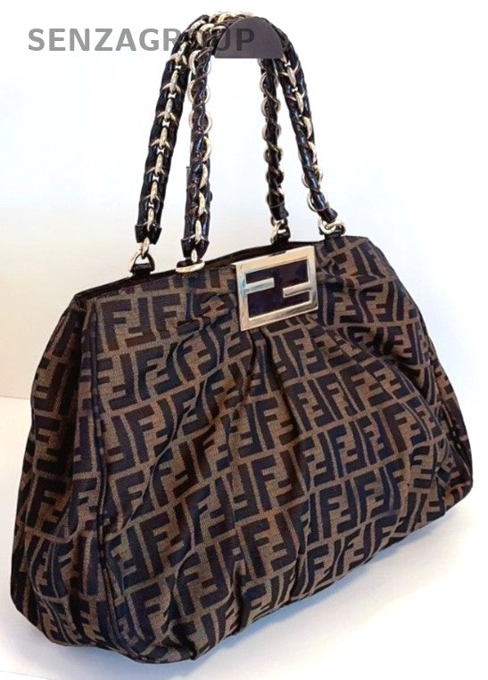 Fendi Classic Monogram Logo tote Shoulder bag Brown Women