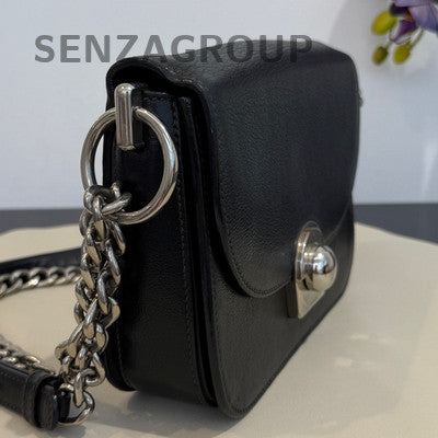Prada Black Leather Chain Shoulder Bag Silver Hardware Classic Women