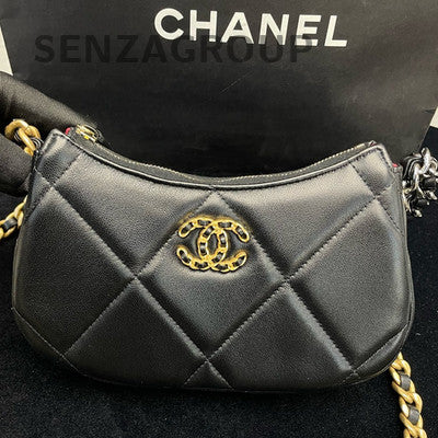 Chanel 19 Bag Black Gold Hobo Chain Shoulder Bag Women's Fashion