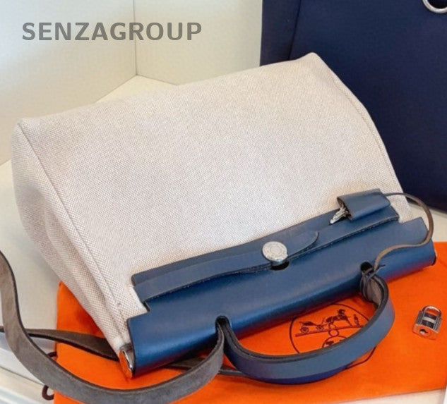 Hermes Herbag31 Top Handle Bag Shoulder Bag White Blue Silver Women Vintage