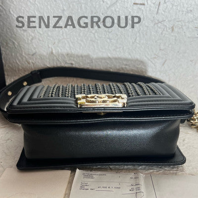 Chanel Le Boy Small Black Gold Chain Shoulder Bag Classic Fashion