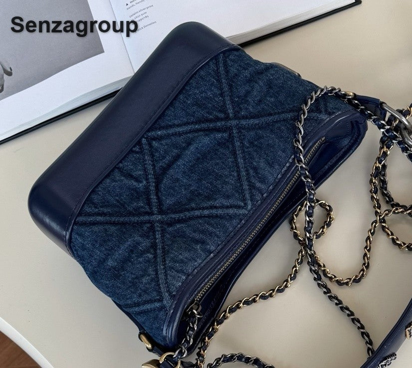 Chanel Gabrielle PM Denim Chain Shoulder Bag Crossbody Blue Gold Women Classic