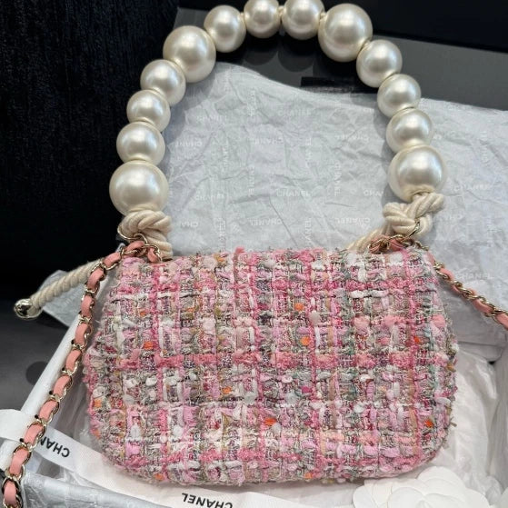 Chanel Classic Flap Pink Top Handle Bag Shoudler Bag Gold Hardware Women D