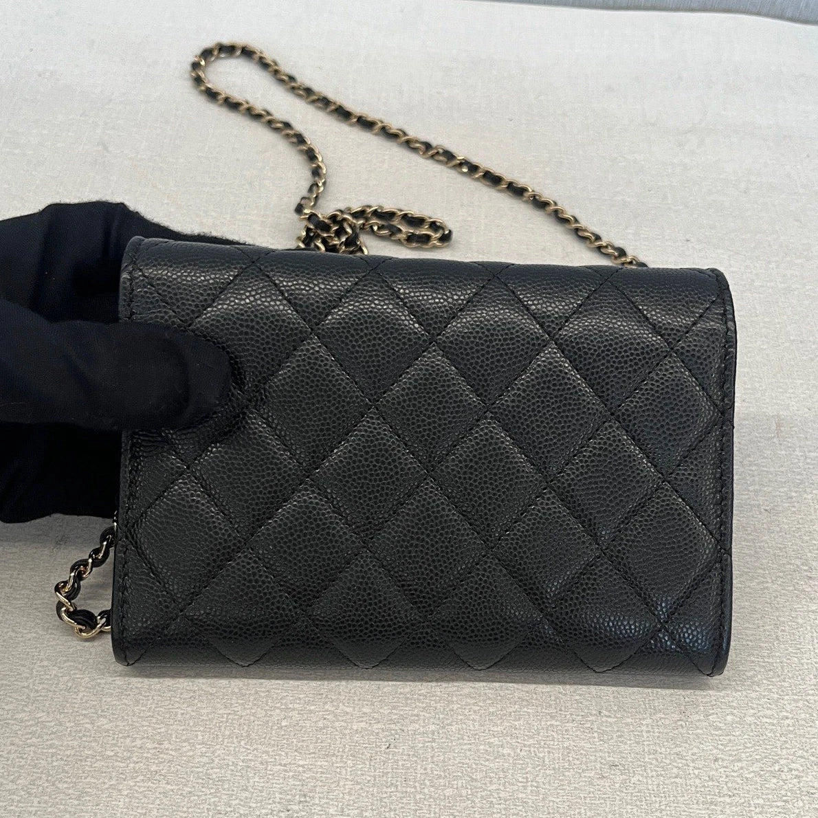 Chanel Classic Flap Calfskin Diamond Gold Chain Black Shoulder Bag Crossbody