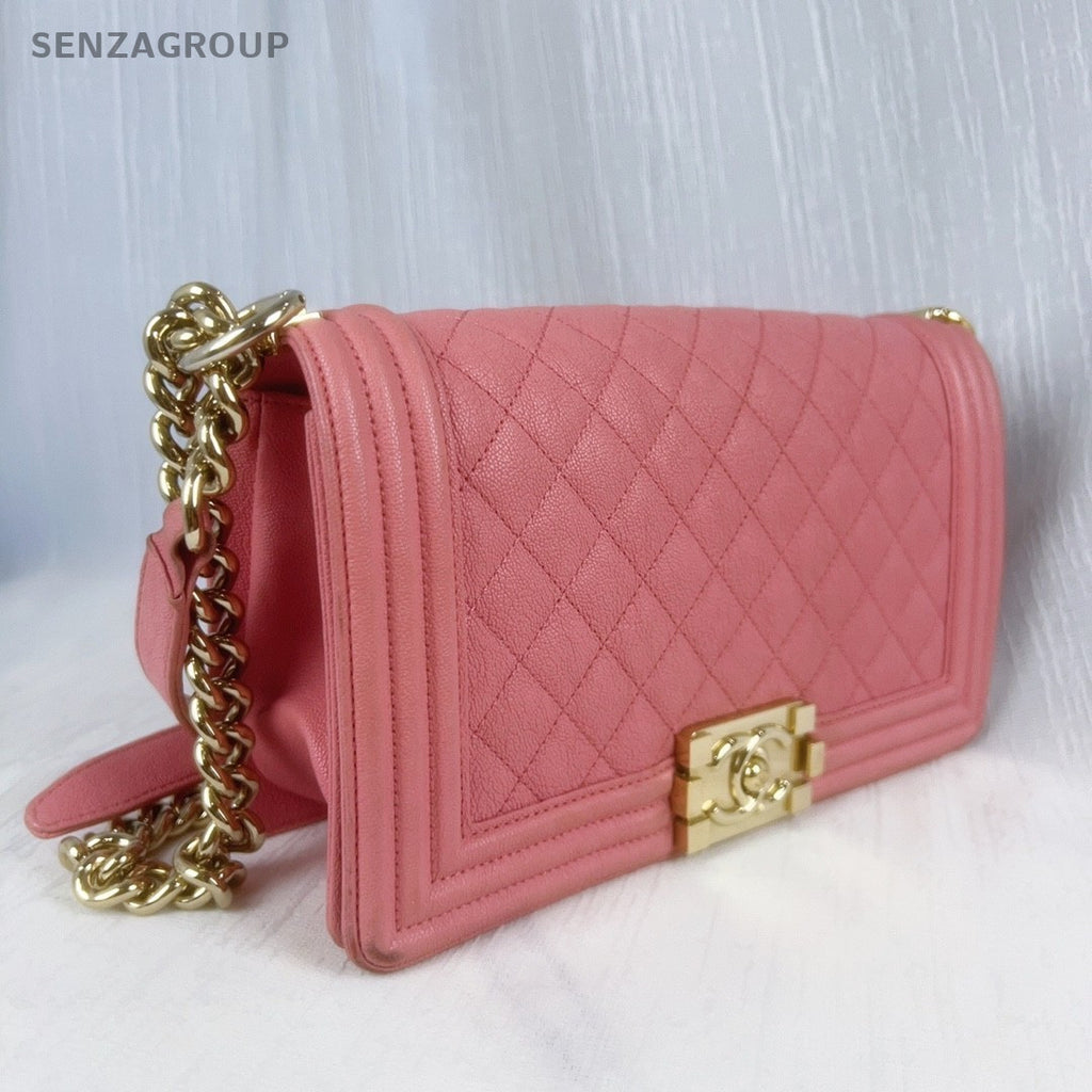 CHANEL Leboy MM Calfskin Chain Shoulder bag Women Pink Gold Classic